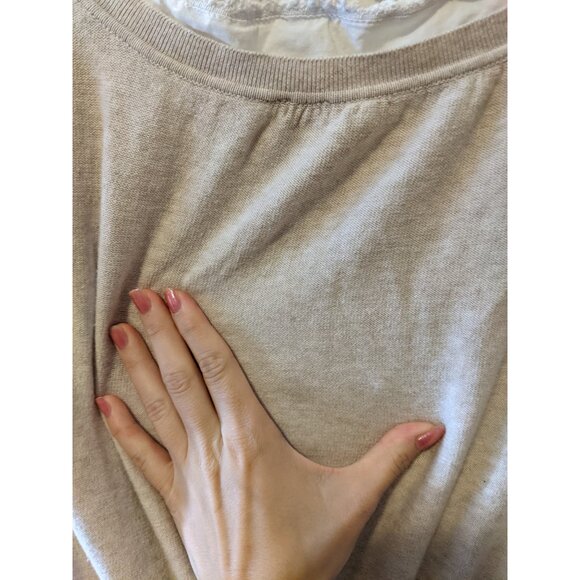 Vintage Y2K Ribbed Knit Ruffle Lace V-Neck Top Beige Tie Academia Office School - Picture 10 of 10